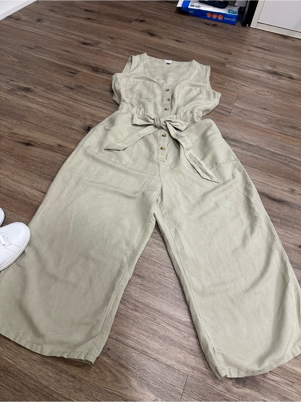 a new day Sage Green Sleeveless Tie-Waist Wide-Leg Jumpsuit